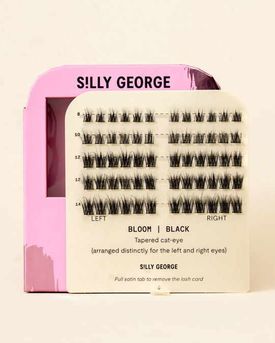 Black Bloom Pop-On Lashes: The Extensions Set packaging with pink and beige design