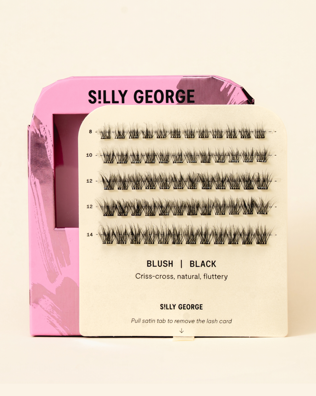 Black Blush Pop-On Lashes: The Extensions Set packaging with pink and beige design