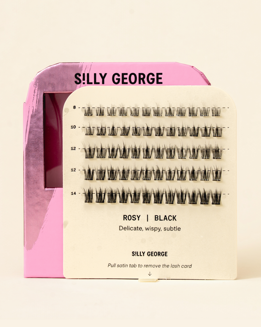 Black Rosy Pop-On Lashes: The Extensions Set packaging with pink and beige design