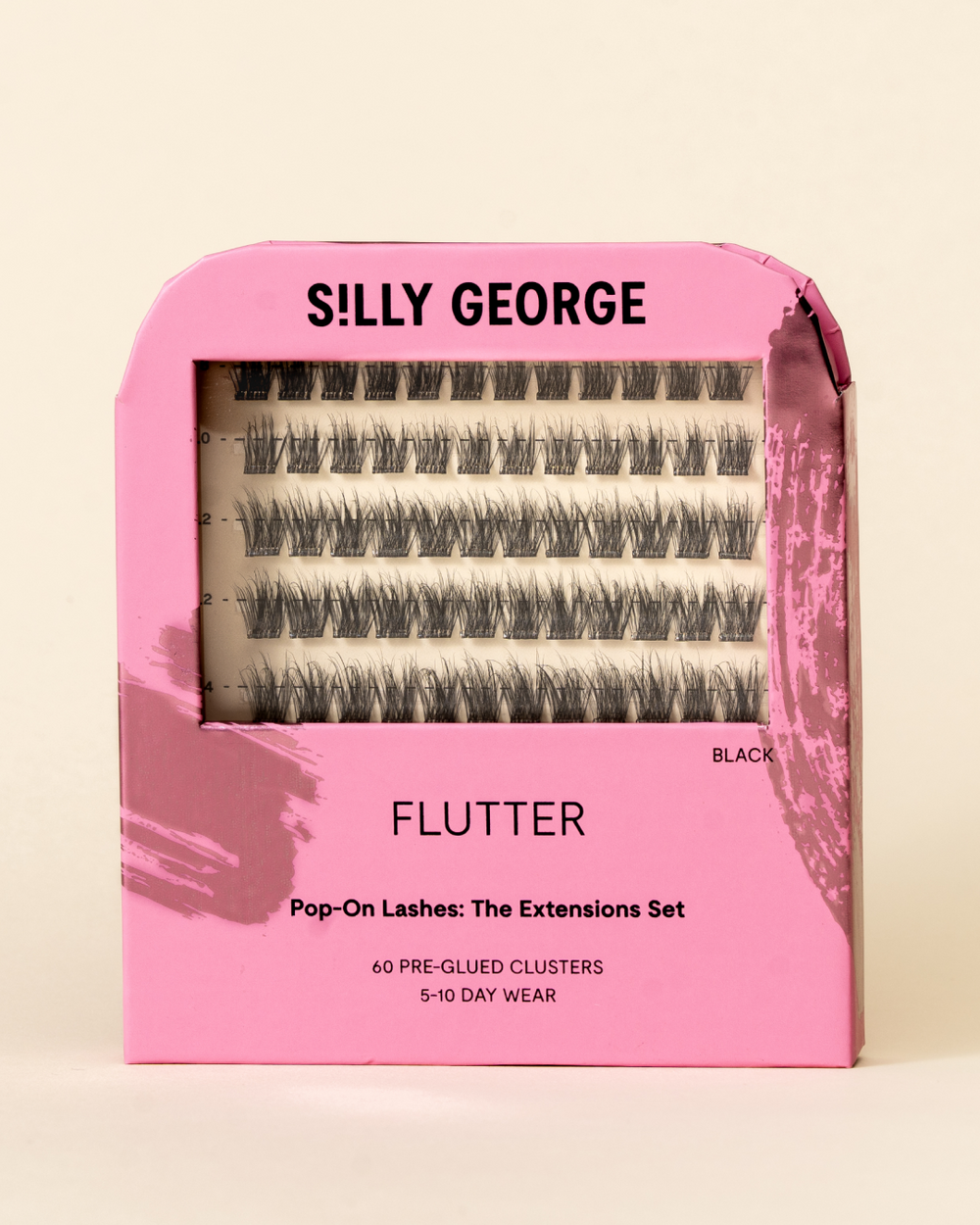 Black Flutter Pop-On Lashes: The Extensions Set packaging with pink design