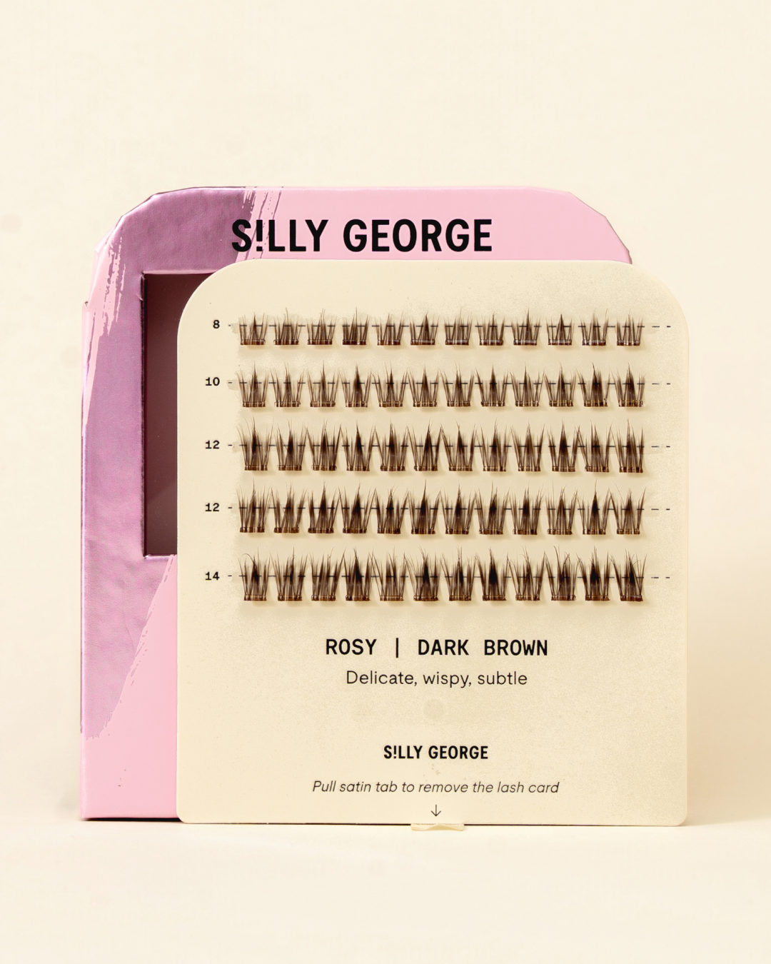 Dark brown Rosy Pop-On Lashes: The Extensions Set packaging with pink and beige design 