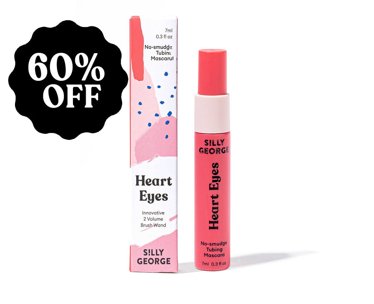 Imagen promocional que muestra un descuento del 60% en pestañas postizas con un emoji de ojo de corazón.
